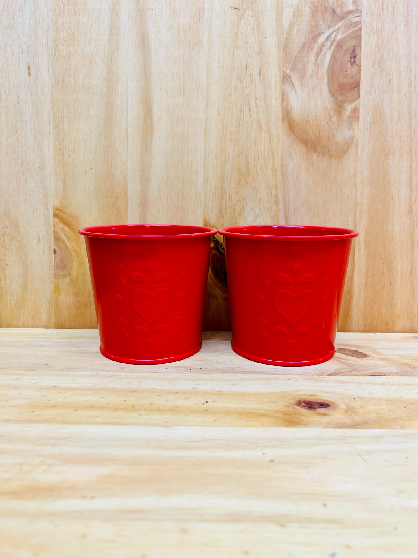 Red Stainless Steel Pot Heart Motif 2 Pack - Fits 3.5” Potted Plants