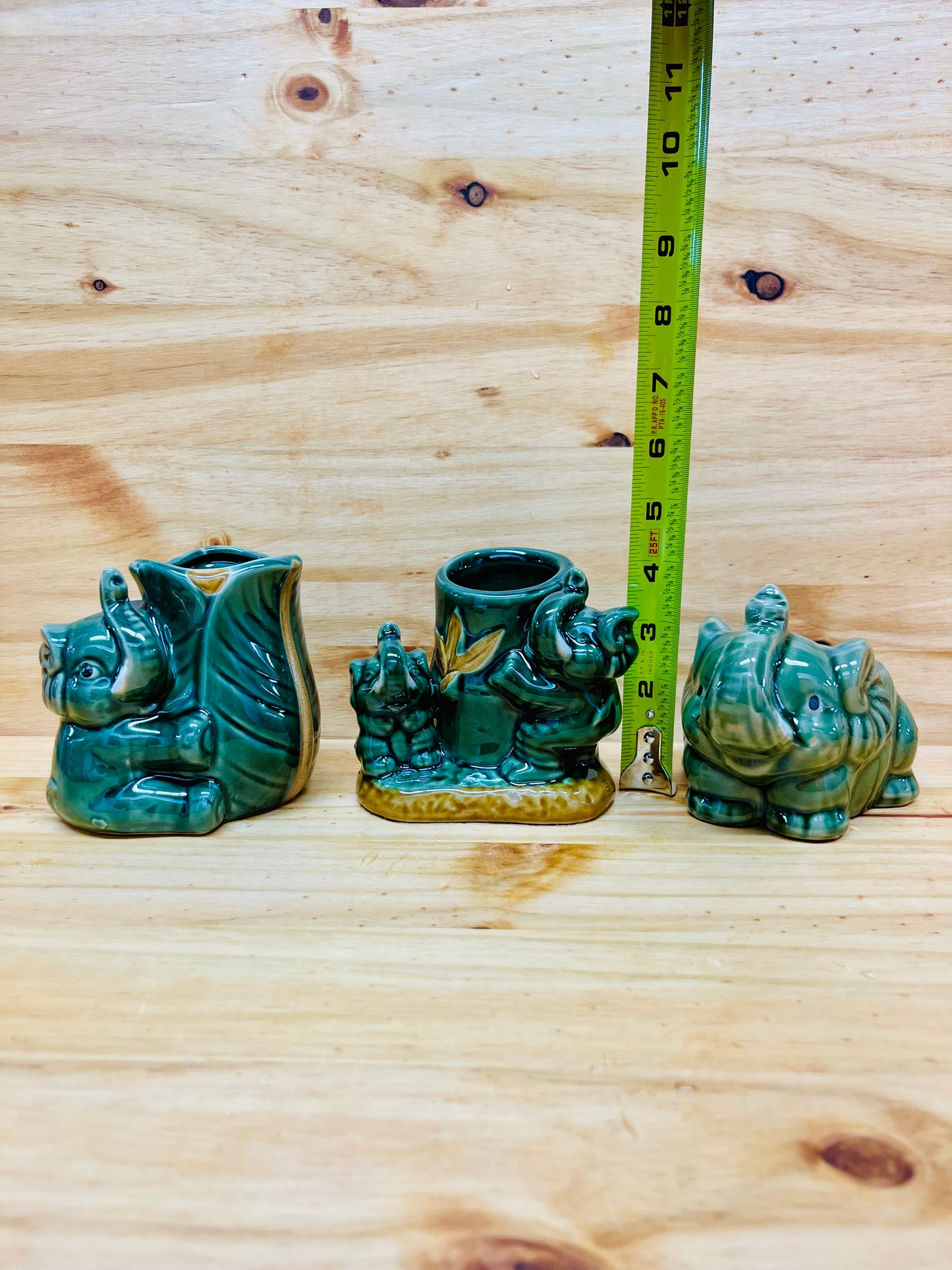 Three Pack Ceramic Elephant Vases For Lucky Bamboo Plants