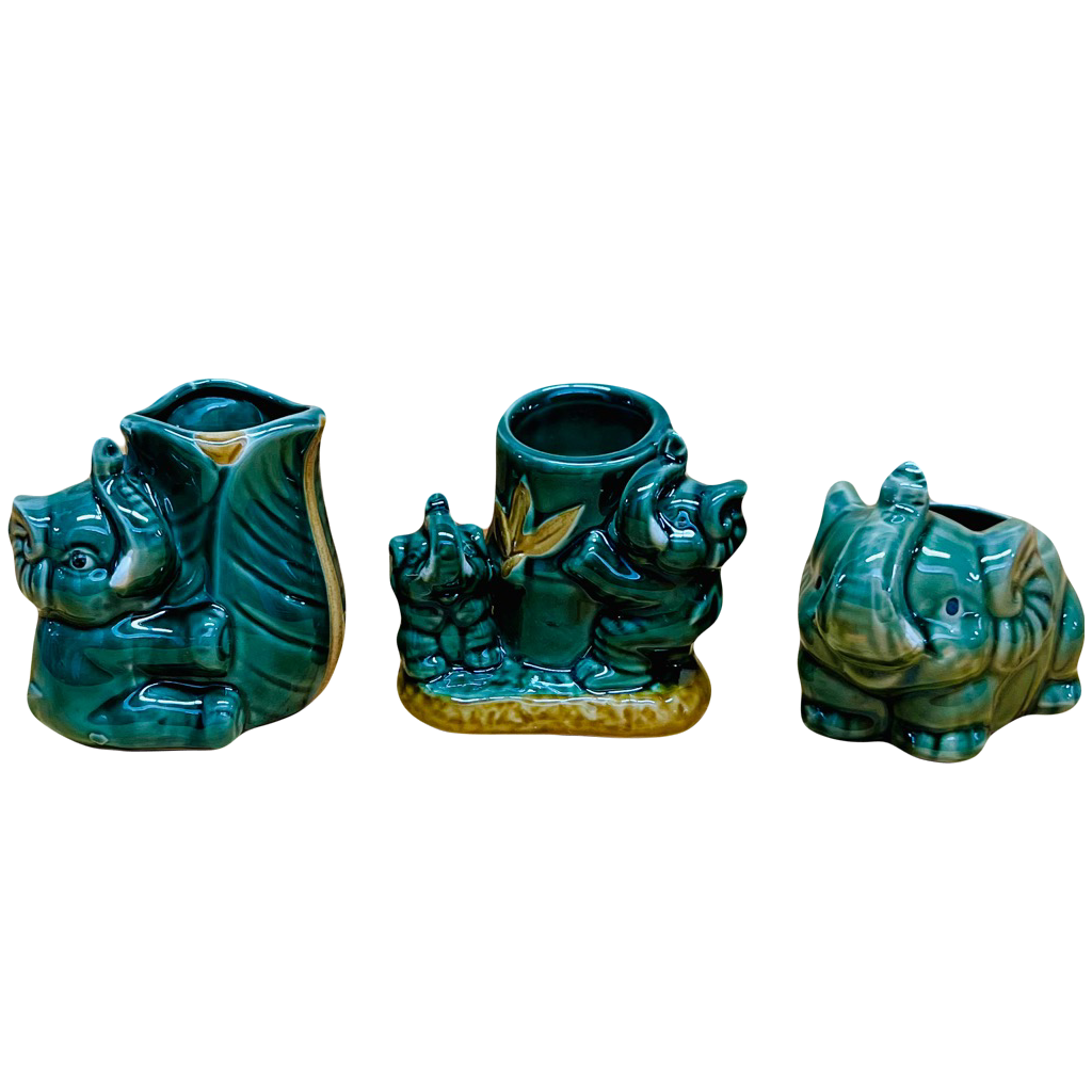 Three Pack Ceramic Elephant Vases For Lucky Bamboo Plants