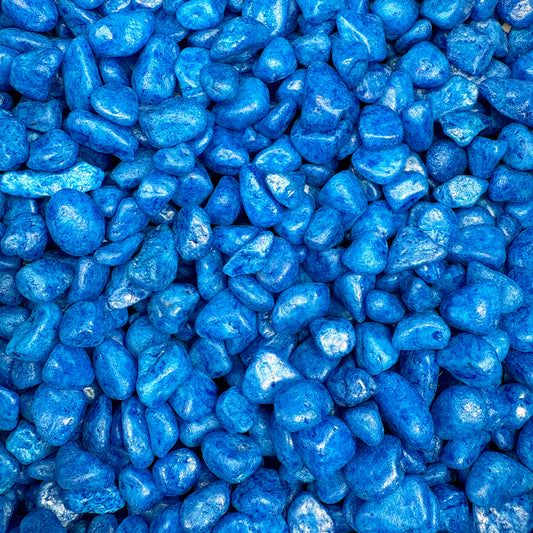 Close-up of blue pebbles with a glossy finish